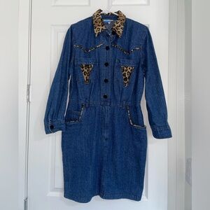 Vintage Animal Print Denim dress